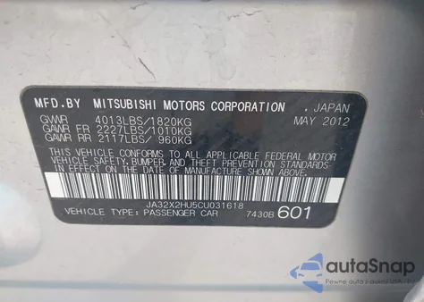 2012 Mitsubishi Lancer Es/Es Sport from USA, damaged, VIN JA32X2HU5CU031618